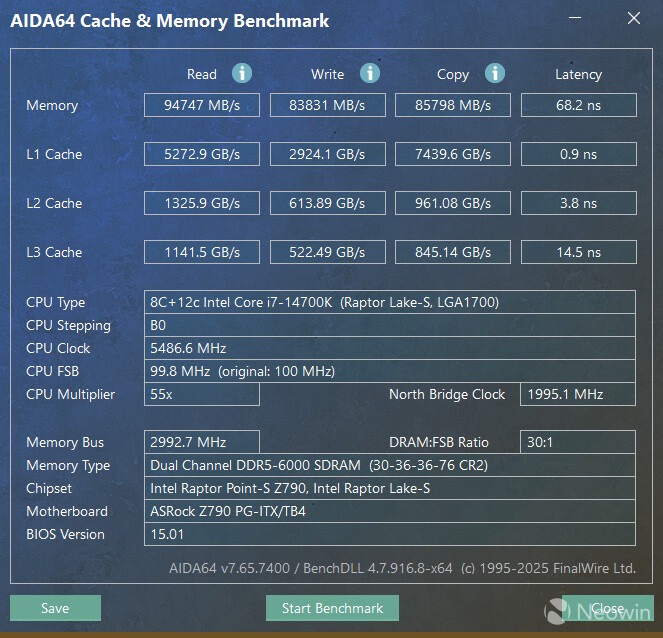 AIDA64 cache and memory benchmark TeamGroup DDR5 7200 vs 7600 vs Corsair 6000 ram review neowin