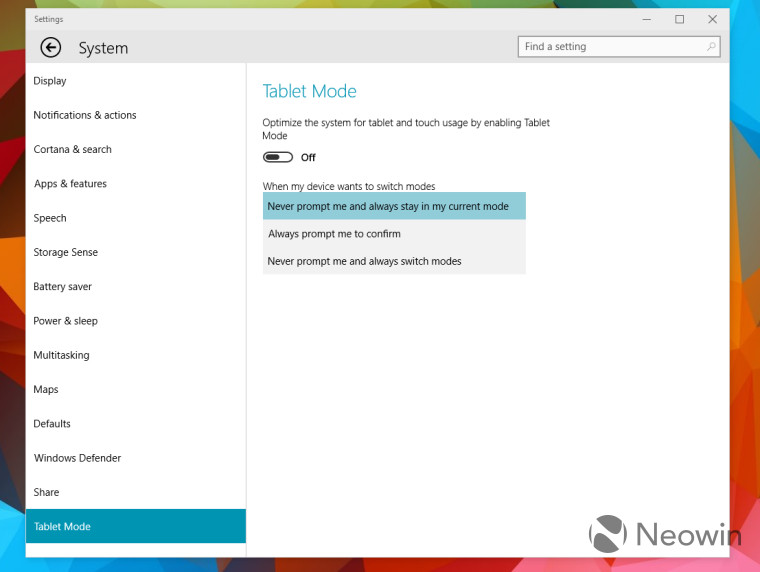 Планшетный режим в Windows 10