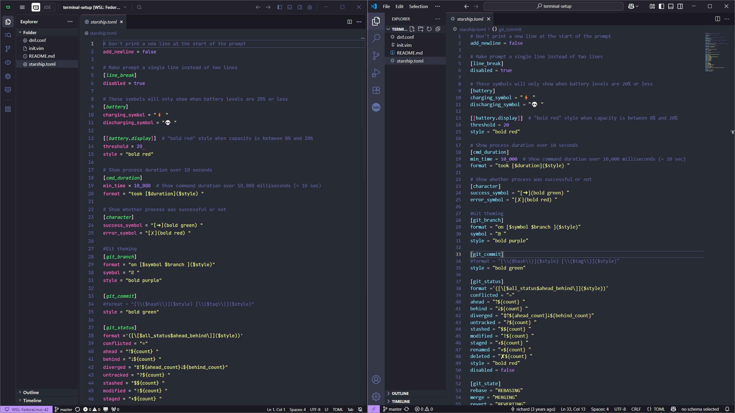 Trae и VS Code бок о бок для сравнения.