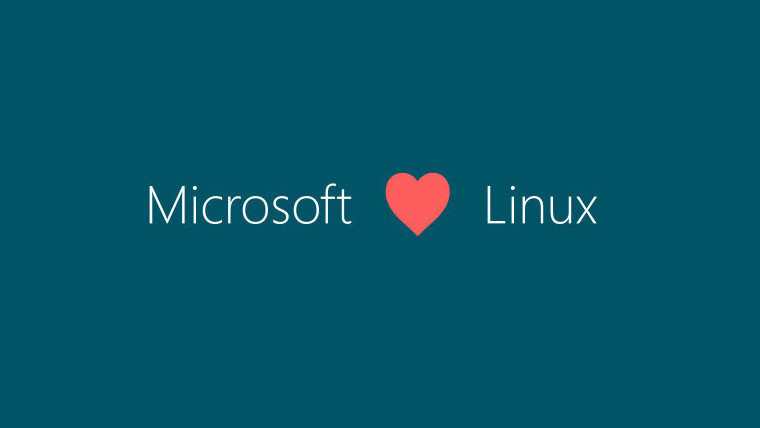 Microsoft и Linux написаны слева и справа соответственно со значком сердца посередине