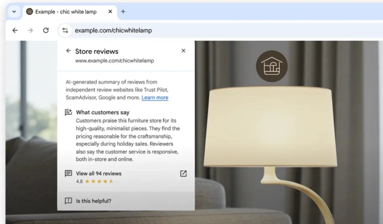 Умный помощник в Chrome: Искусственный интеллект анализирует отзывы о магазинах за вас