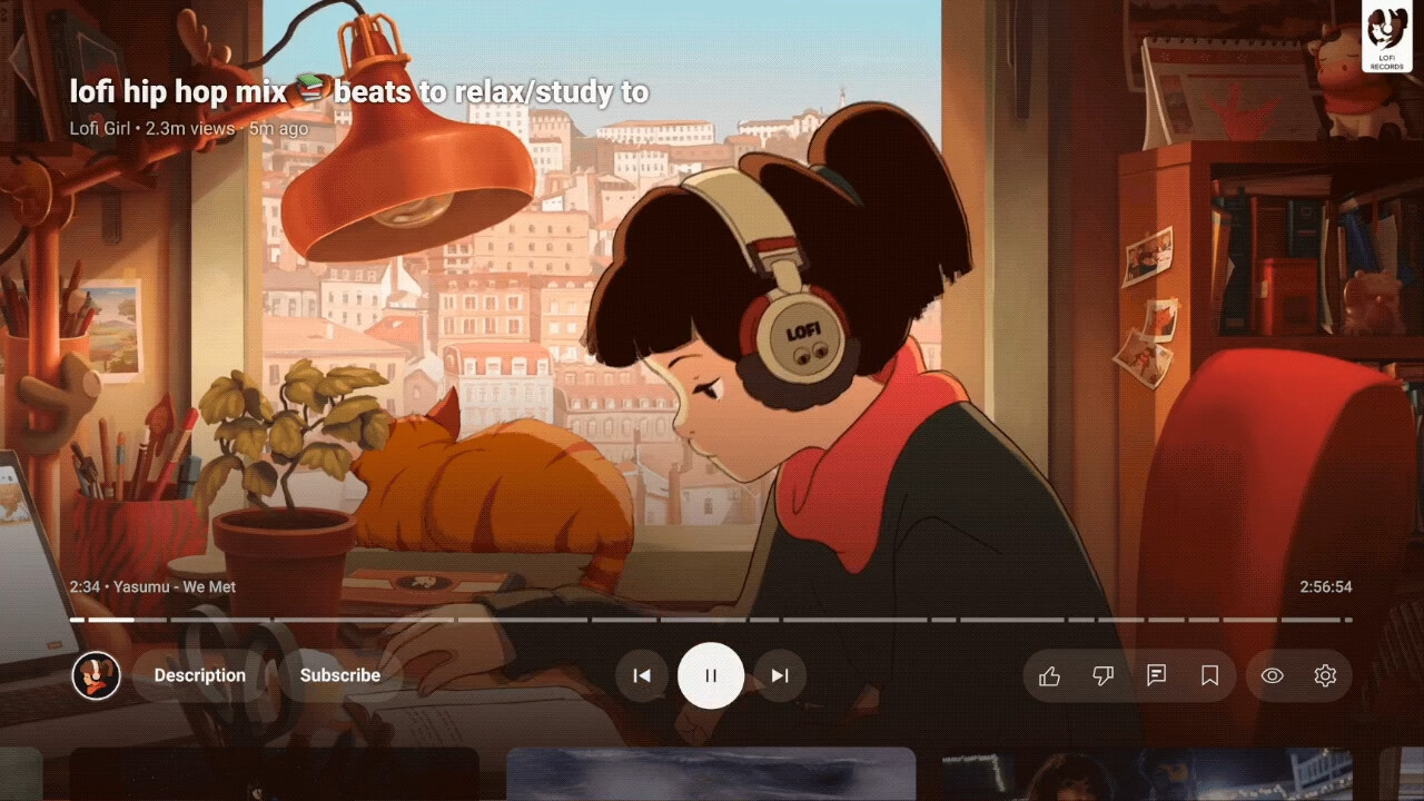 YouTubes TV app redesign Screen grab from LoFiGirl