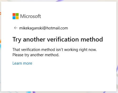 Сообщение "Попробуйте другой способ проверки"