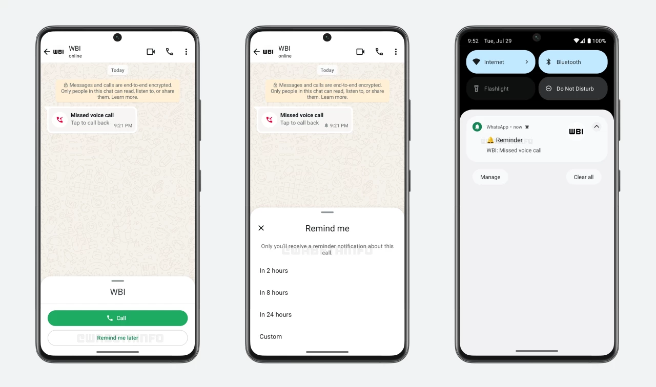 Напоминания о звонках в WhatsApp
