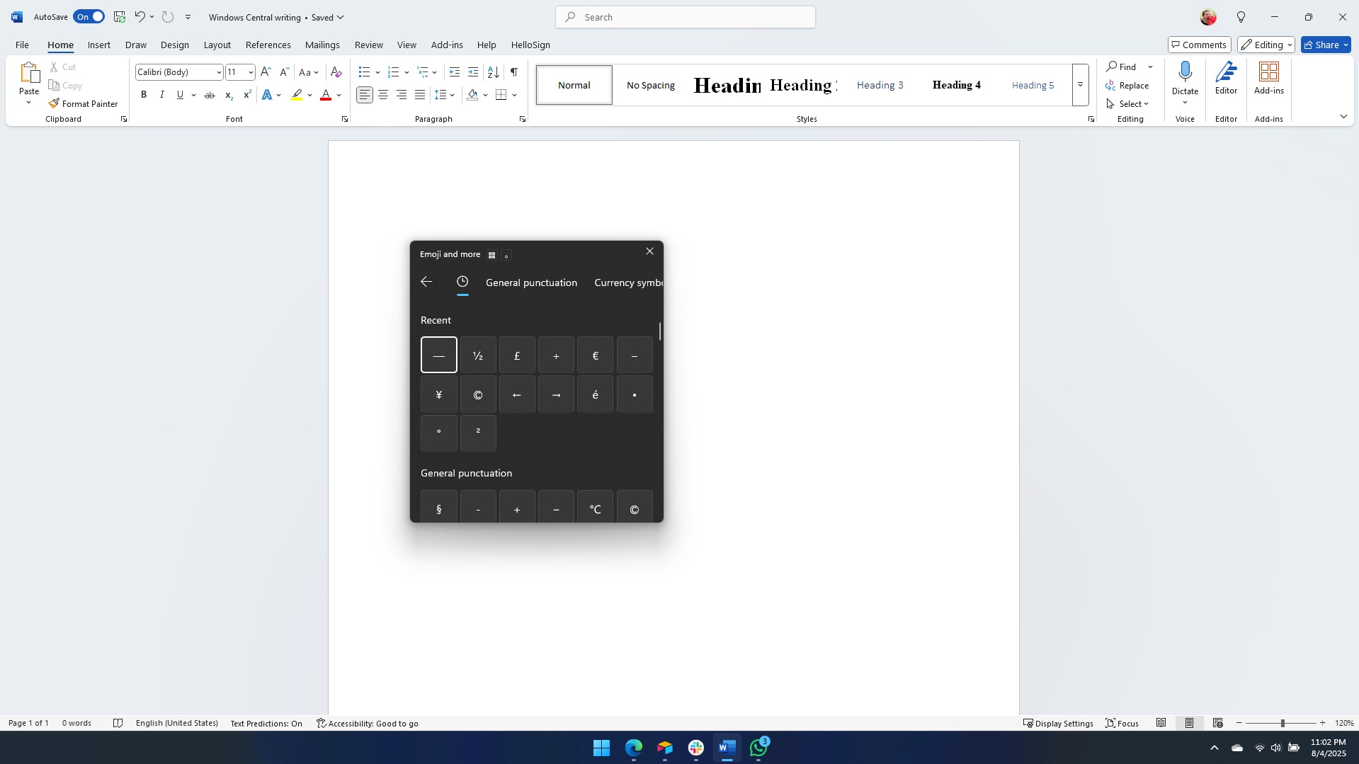 Вставка тире в Windows 11