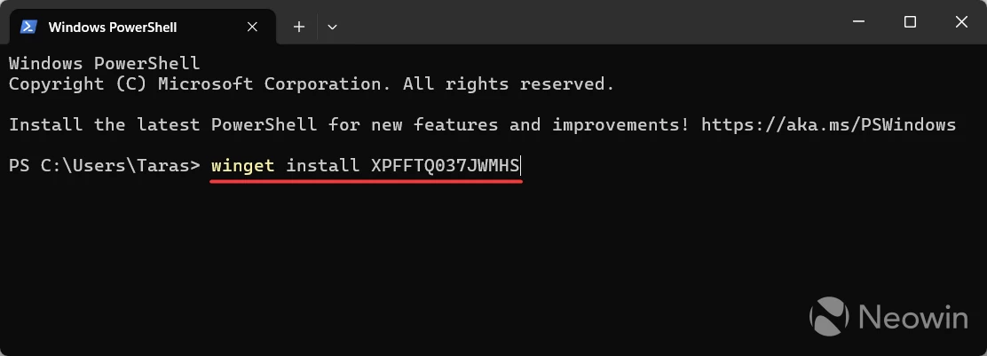 Windows Terminal с командой для установки Edge с помощью Winget