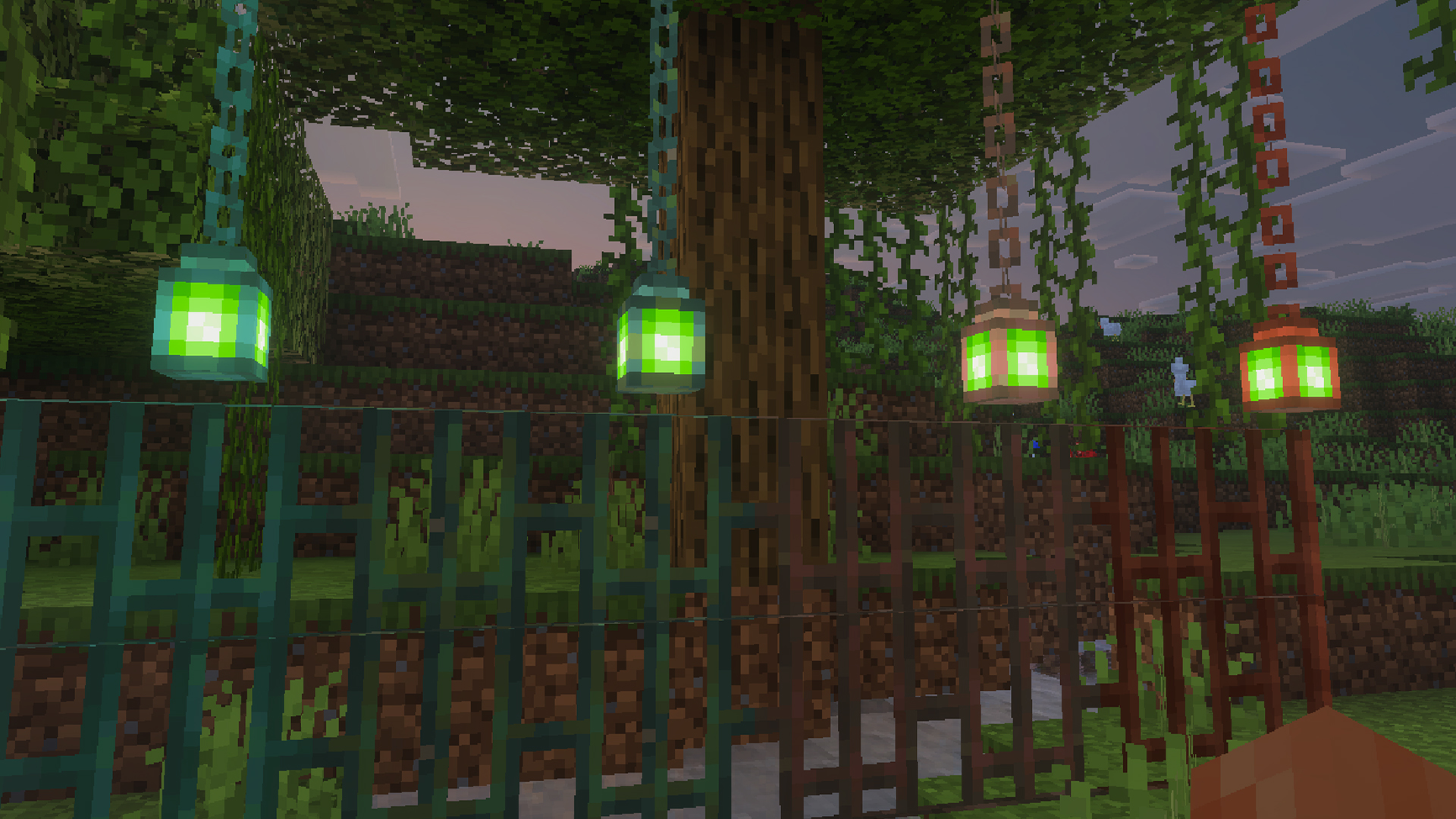 Copper lanterns in various levels of oxidation