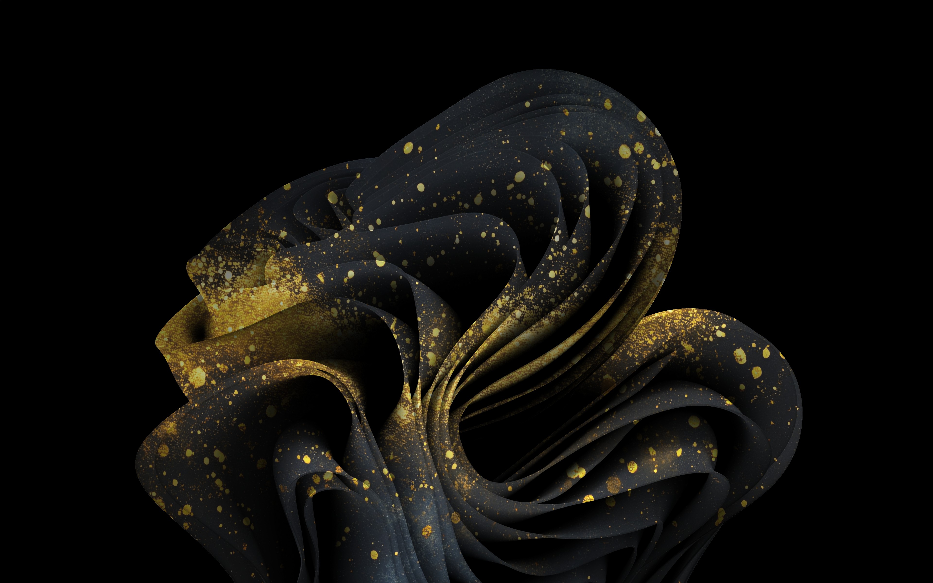 Windows 11 bloom wallpaper with gold accents splattered across it.