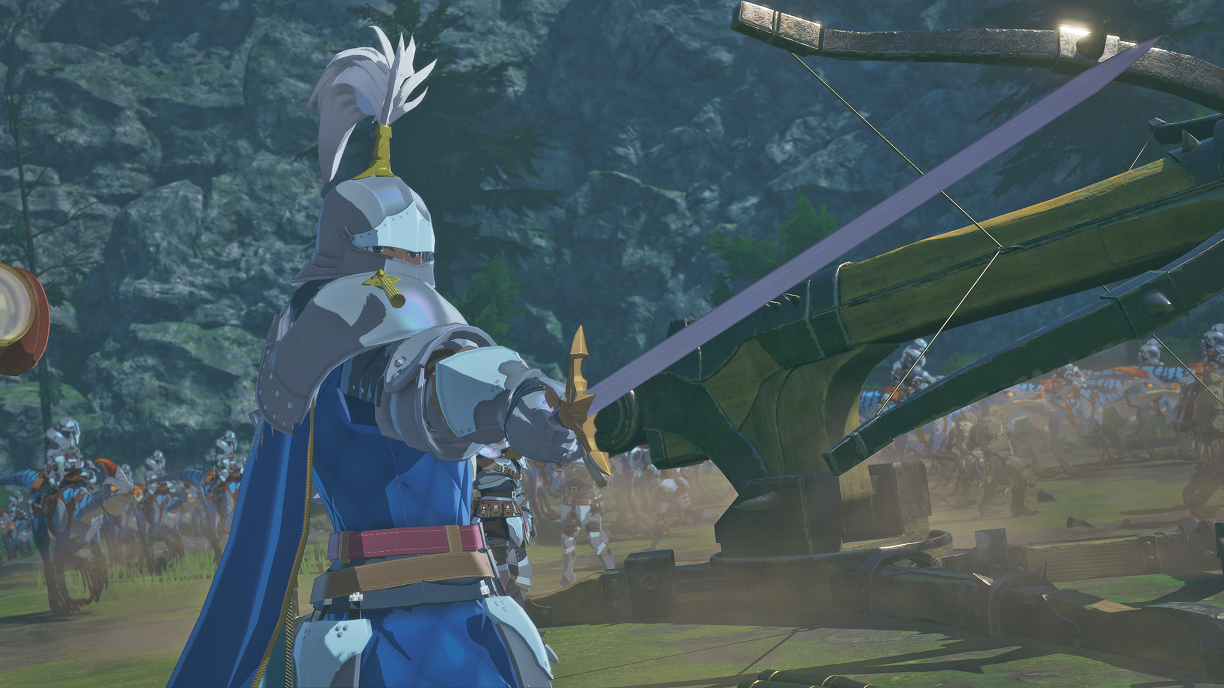 Рекламный скриншот рыцарей, едущих на Velocidrome в Monster Hunter Stories 3: Twisted Reflection.