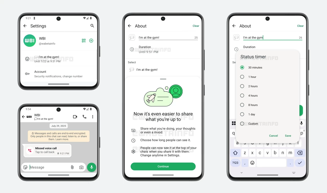 Disappearing About status on WhatsApp