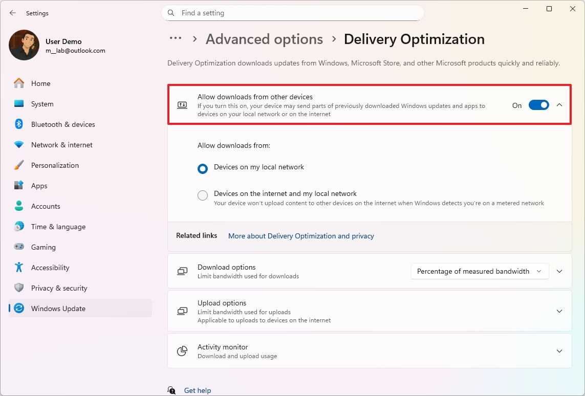 Оптимизация доставки в Windows 11