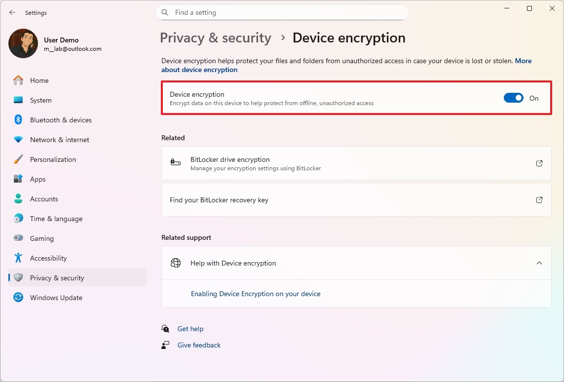 Шифрование устройства в Windows 11