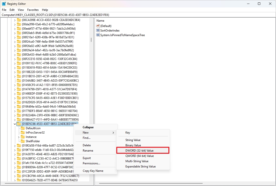 Создание параметра System.IsPinnedToNameSpaceTree для OneDrive