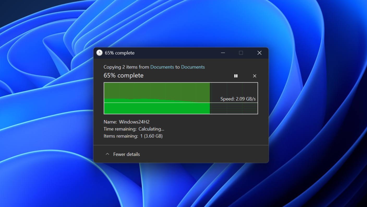 Dark themed copy dialog