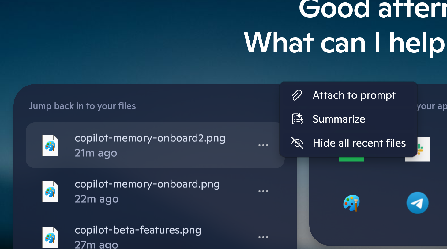 Снимок новых функций приложения Copilot для Windows 11 (август 2025 г.).