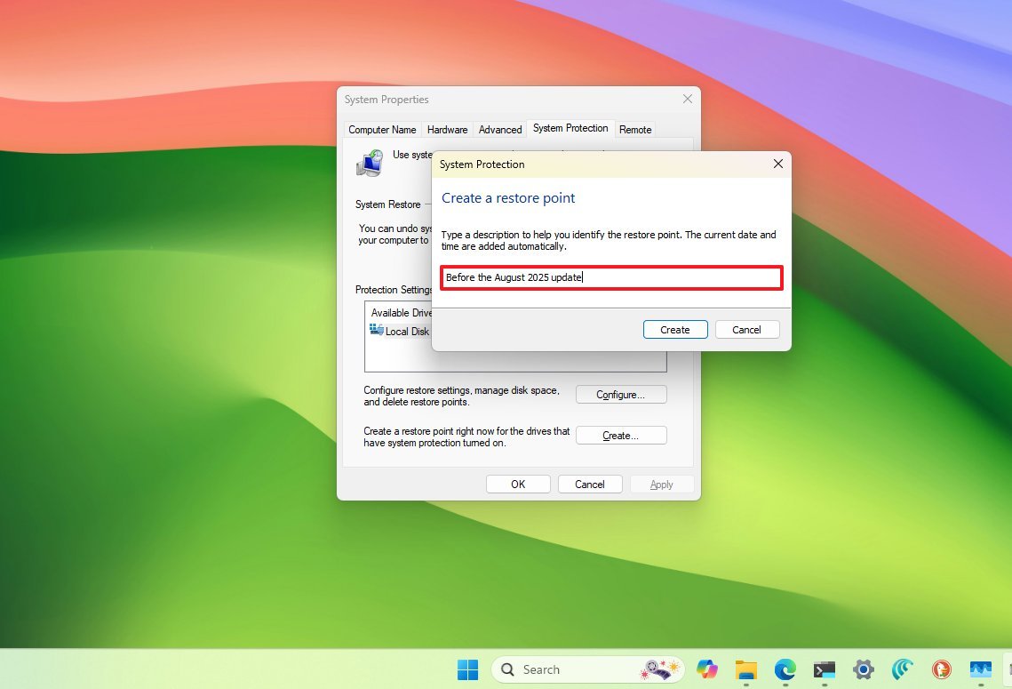 Restore point settings