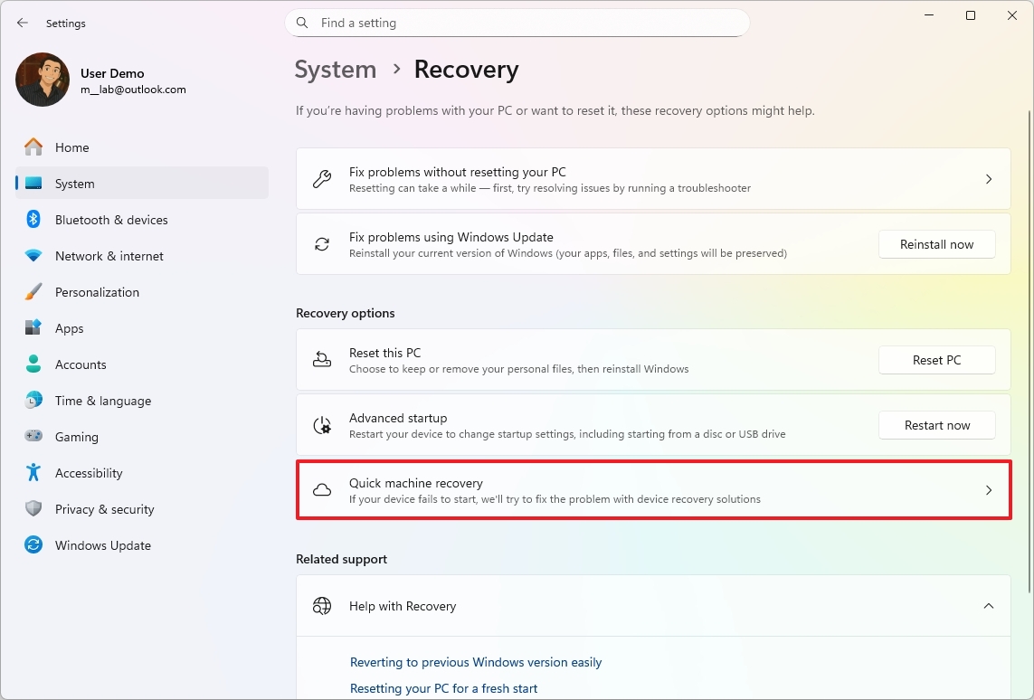 Quick Machine Recovery (QMR)