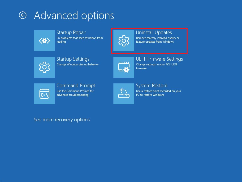 WinRe Uninstall Updates option