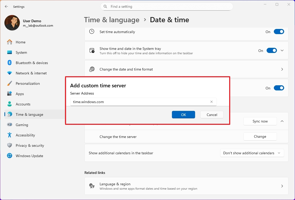 Настройка пользовательского сервера времени