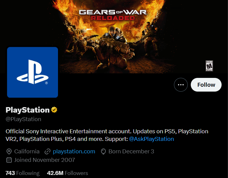 Профиль PlayStation в Twitter