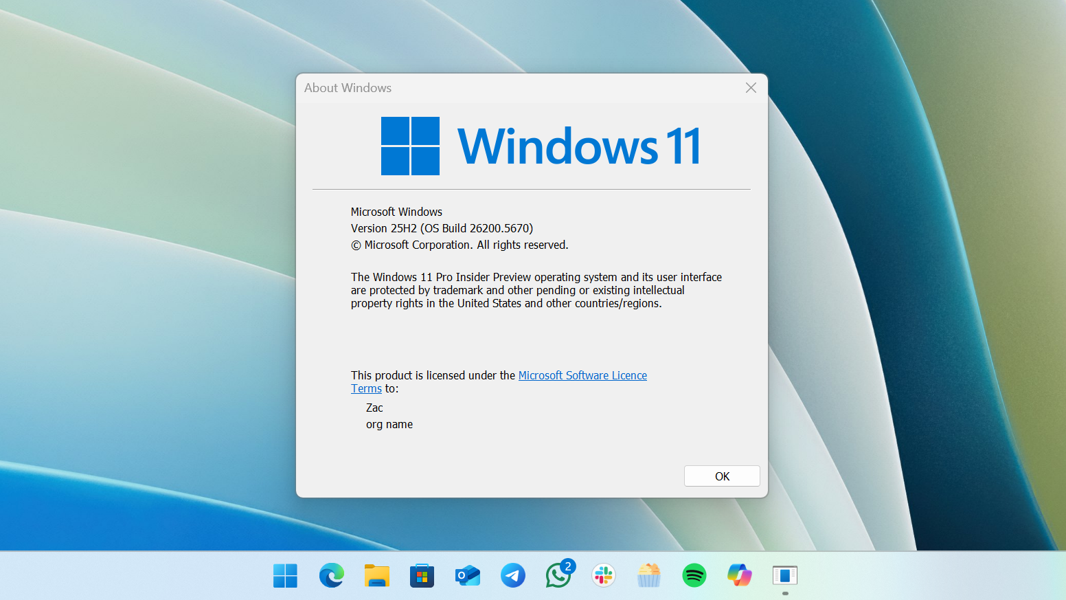 Windows 11 version 25H2 in Winver