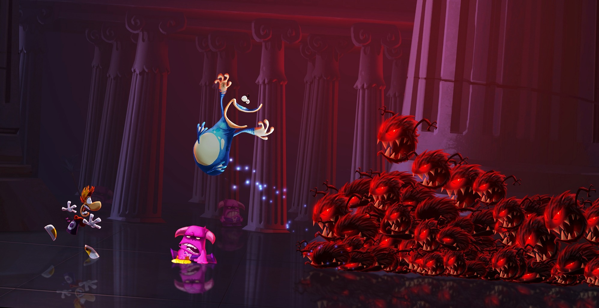 Группа монстров преследует Rayman в Rayman Legends