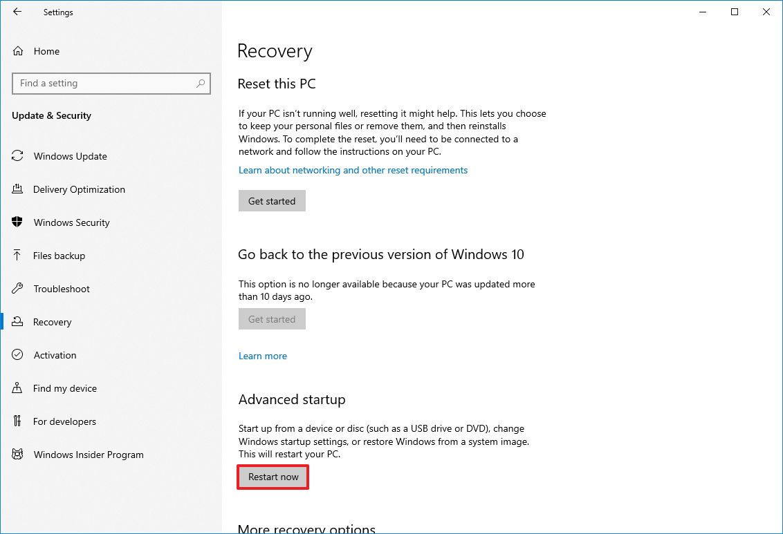 Windows 10 advanced startup