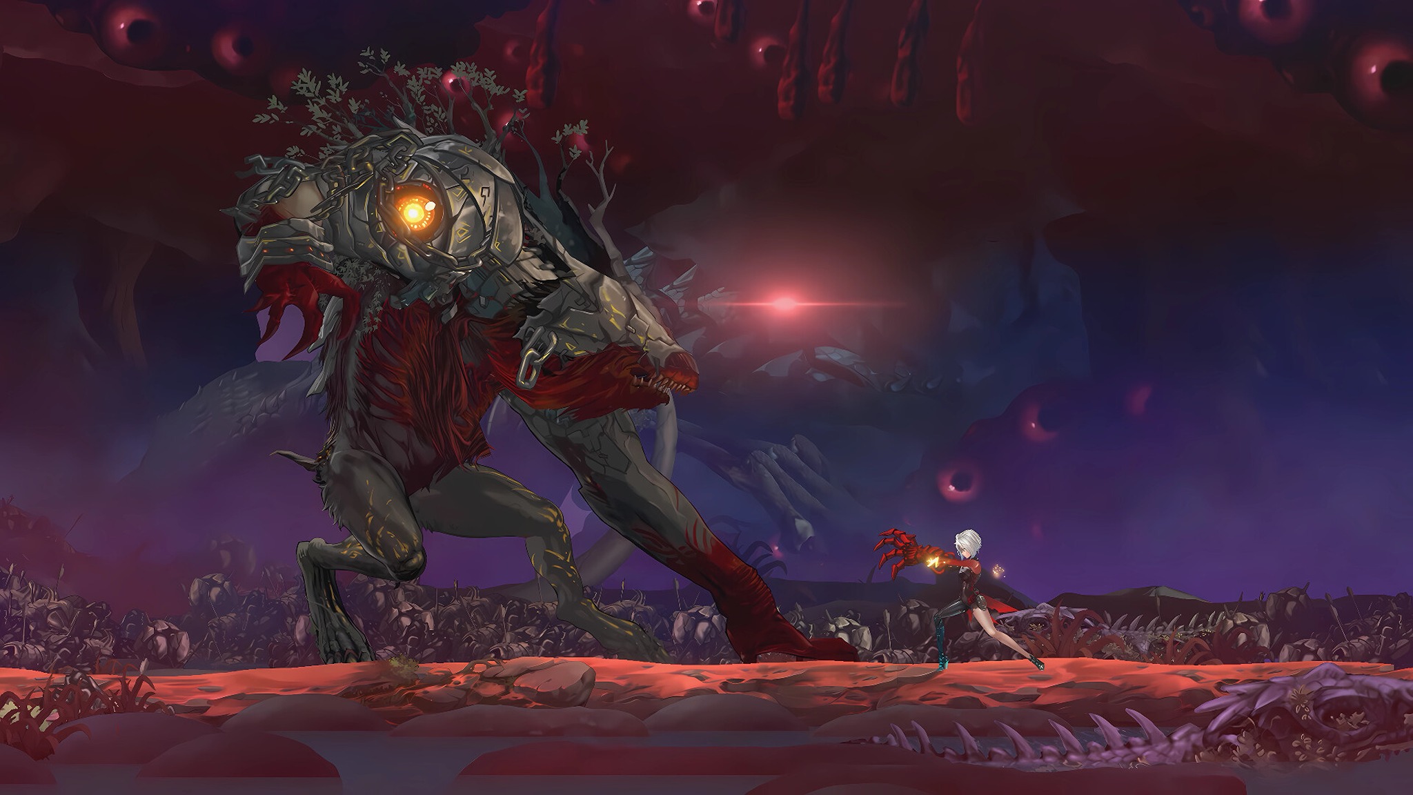 Promotional screenshot of Tania fighting a giant monster in AWAKEN - Astral Blade