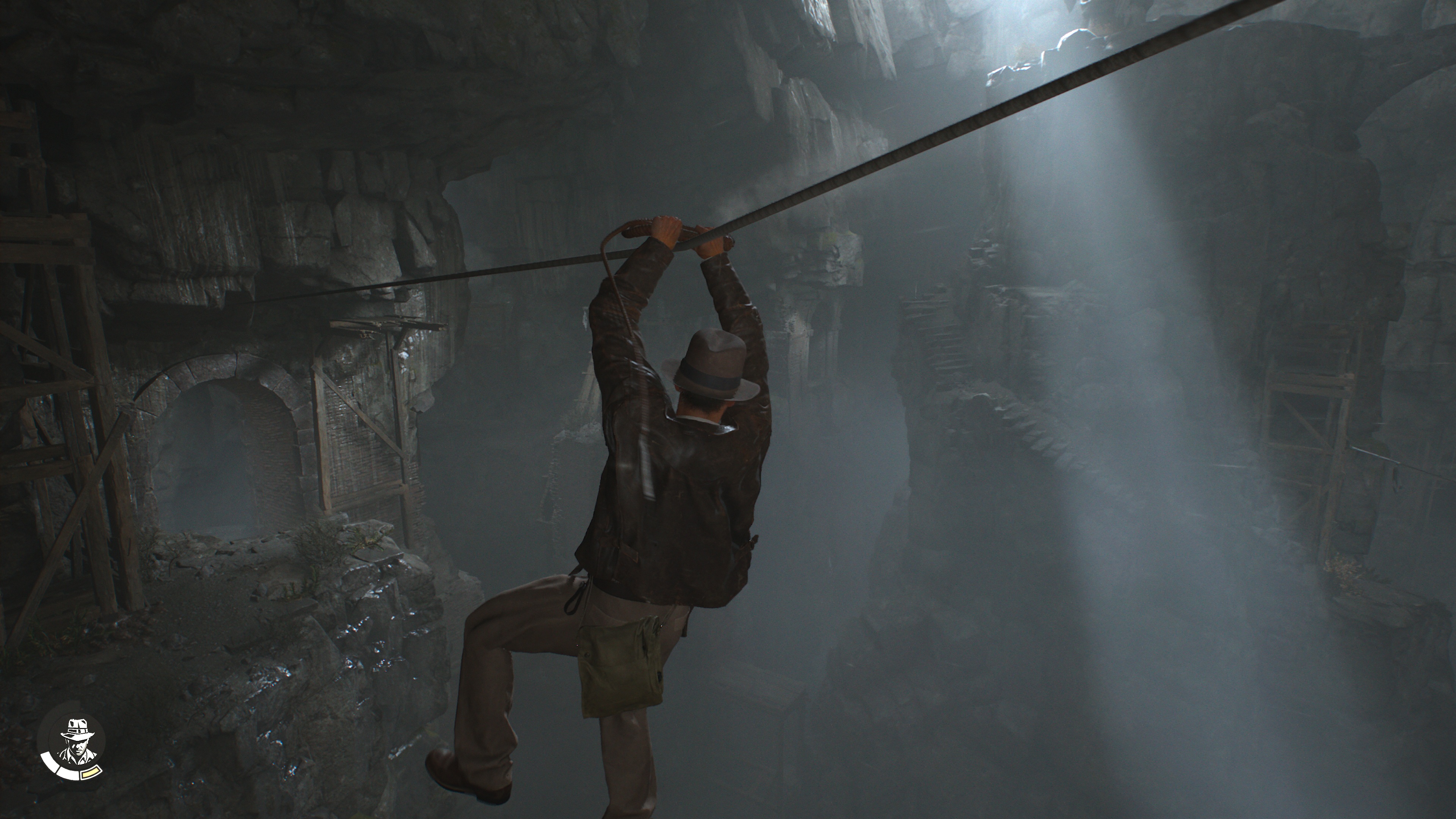 Инди скользит по веревке в Indiana Jones and the Great Circle The Order of Giants