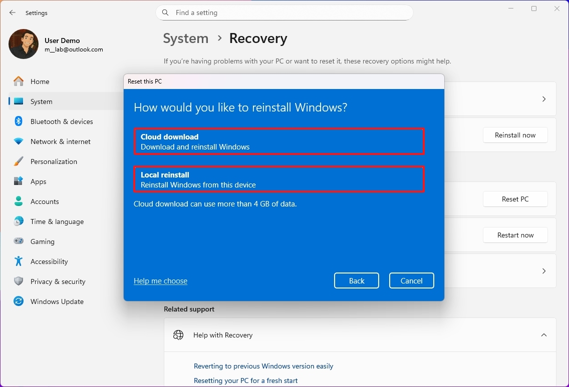 Облачная загрузка и локальная переустановка