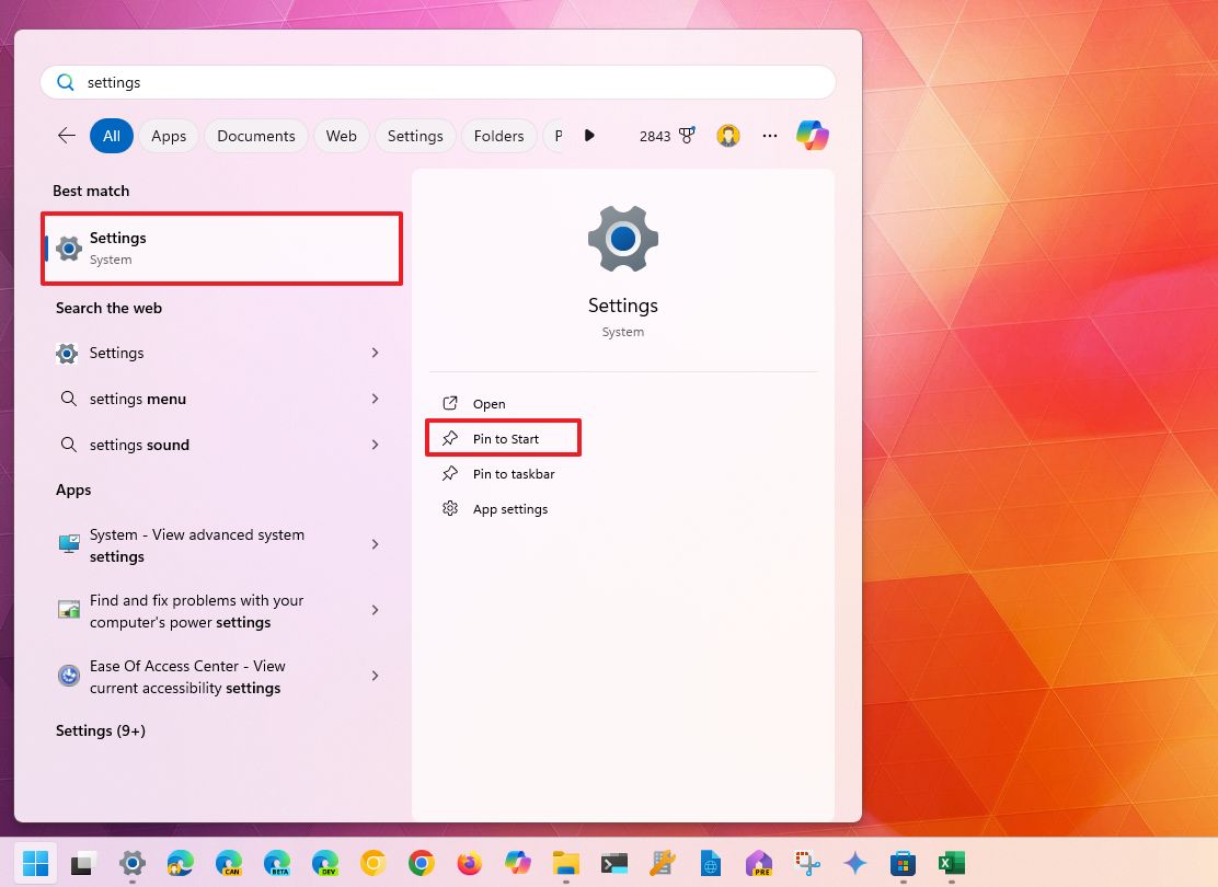 Закрепление "Параметров" в меню "Пуск"