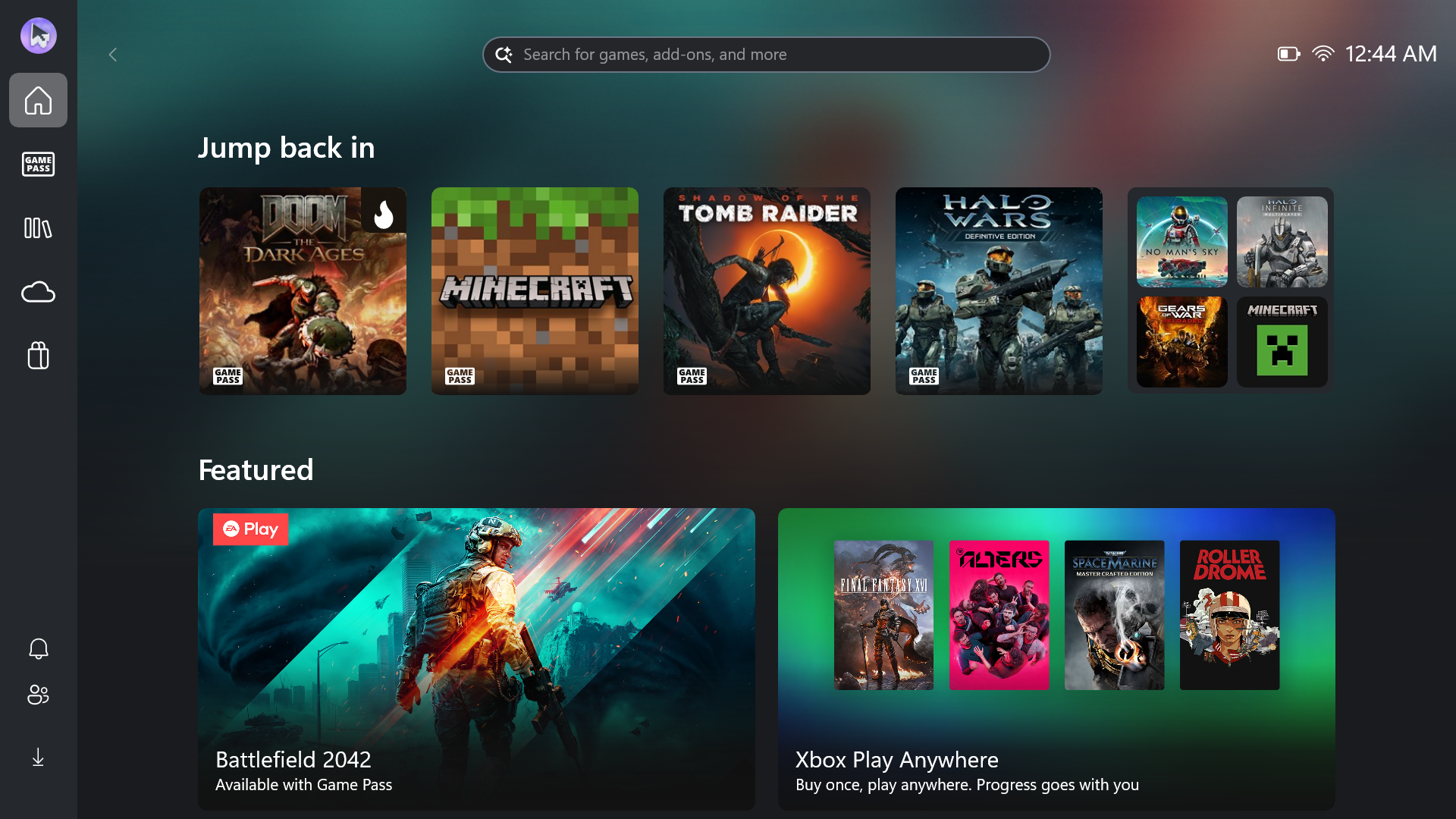 Xbox handheld home screen UI