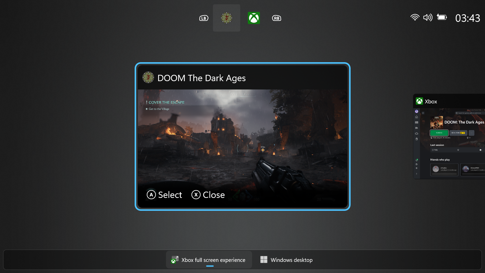 Xbox handheld mode UI