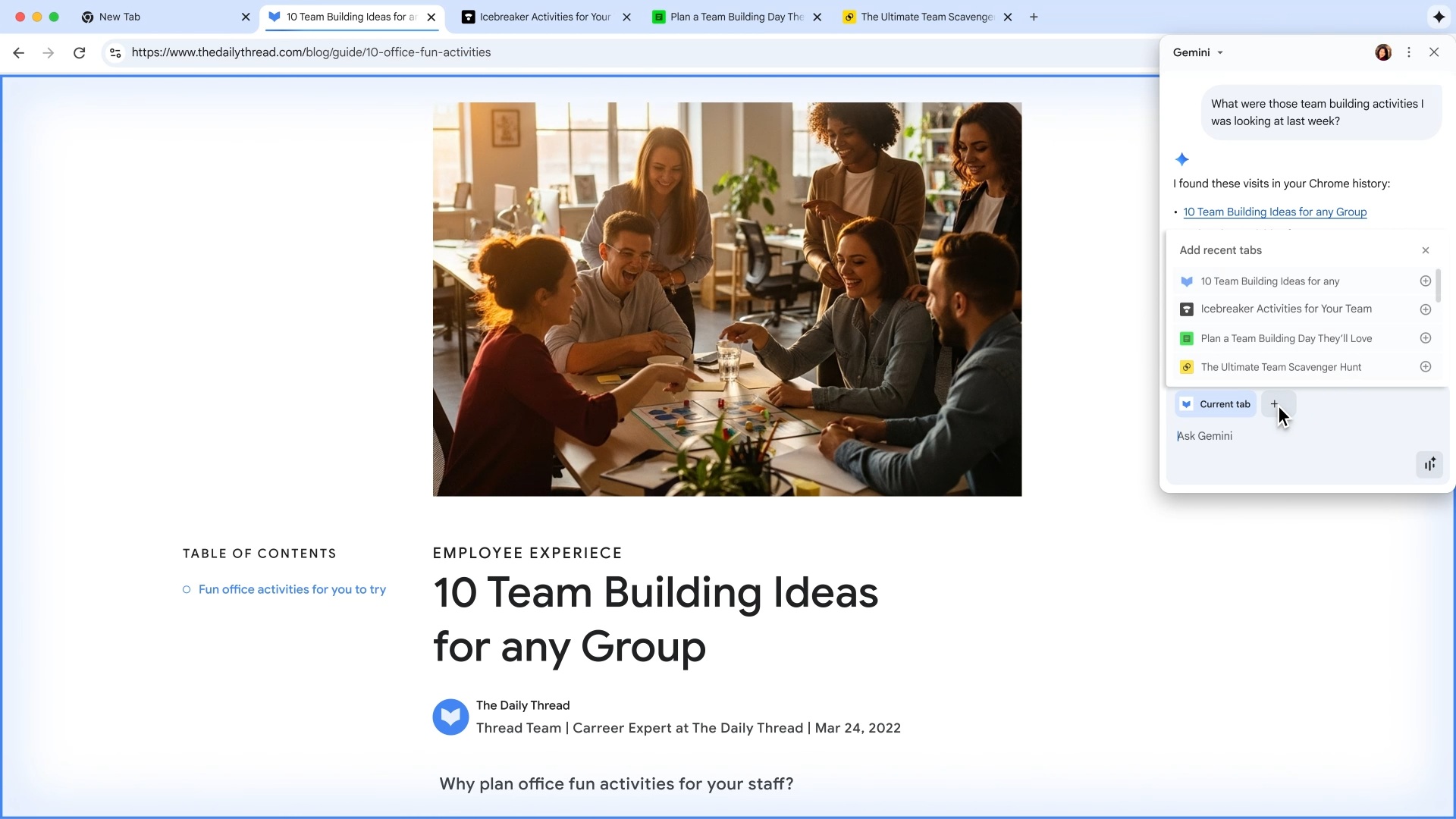 Gemini в браузере Google Chrome