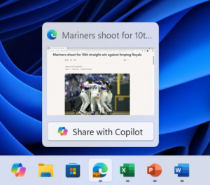 Share with Copilot button on Windows 11 taskbar