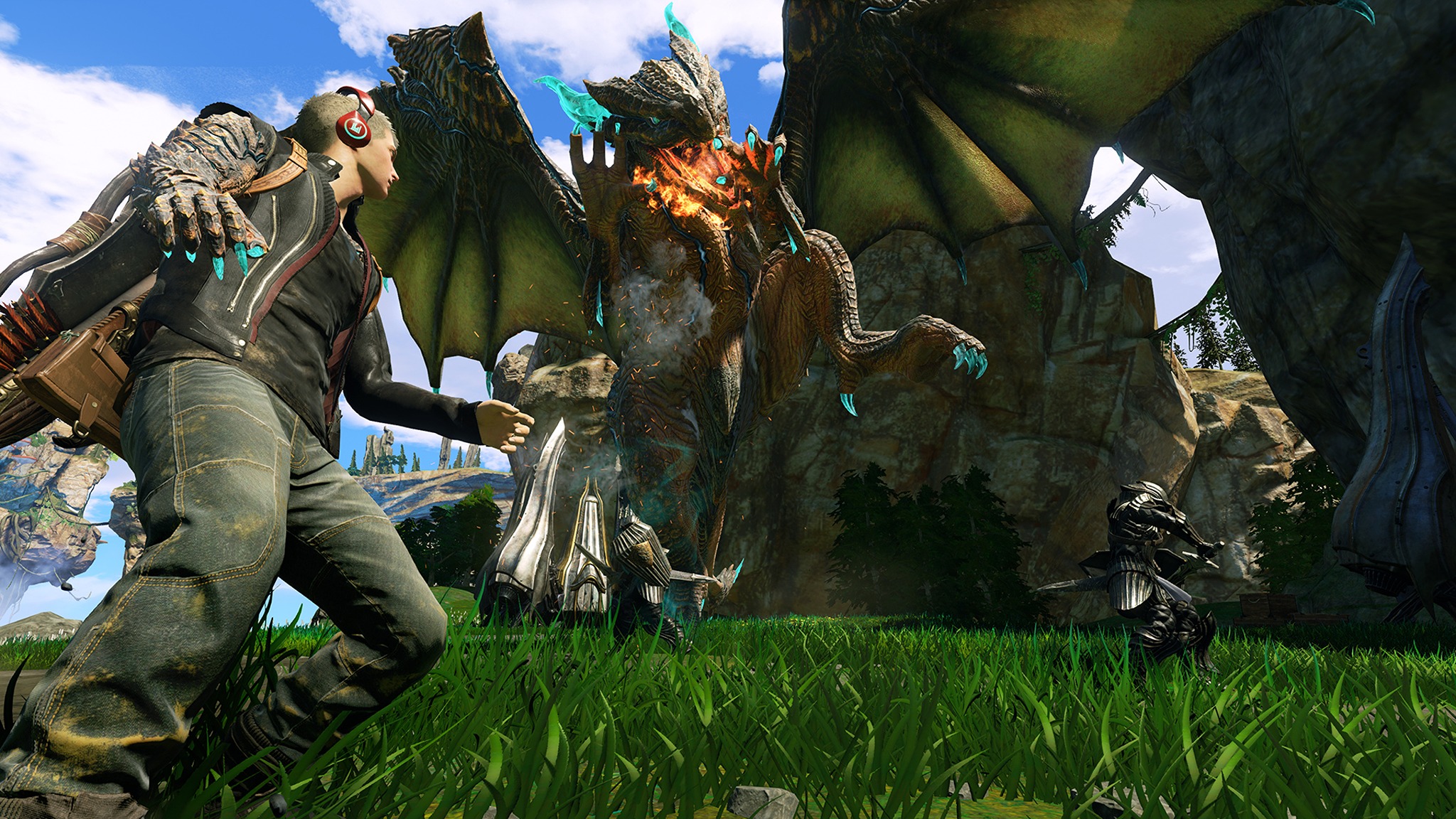 Промо-скриншот дракона и главного героя в битве в Scalebound