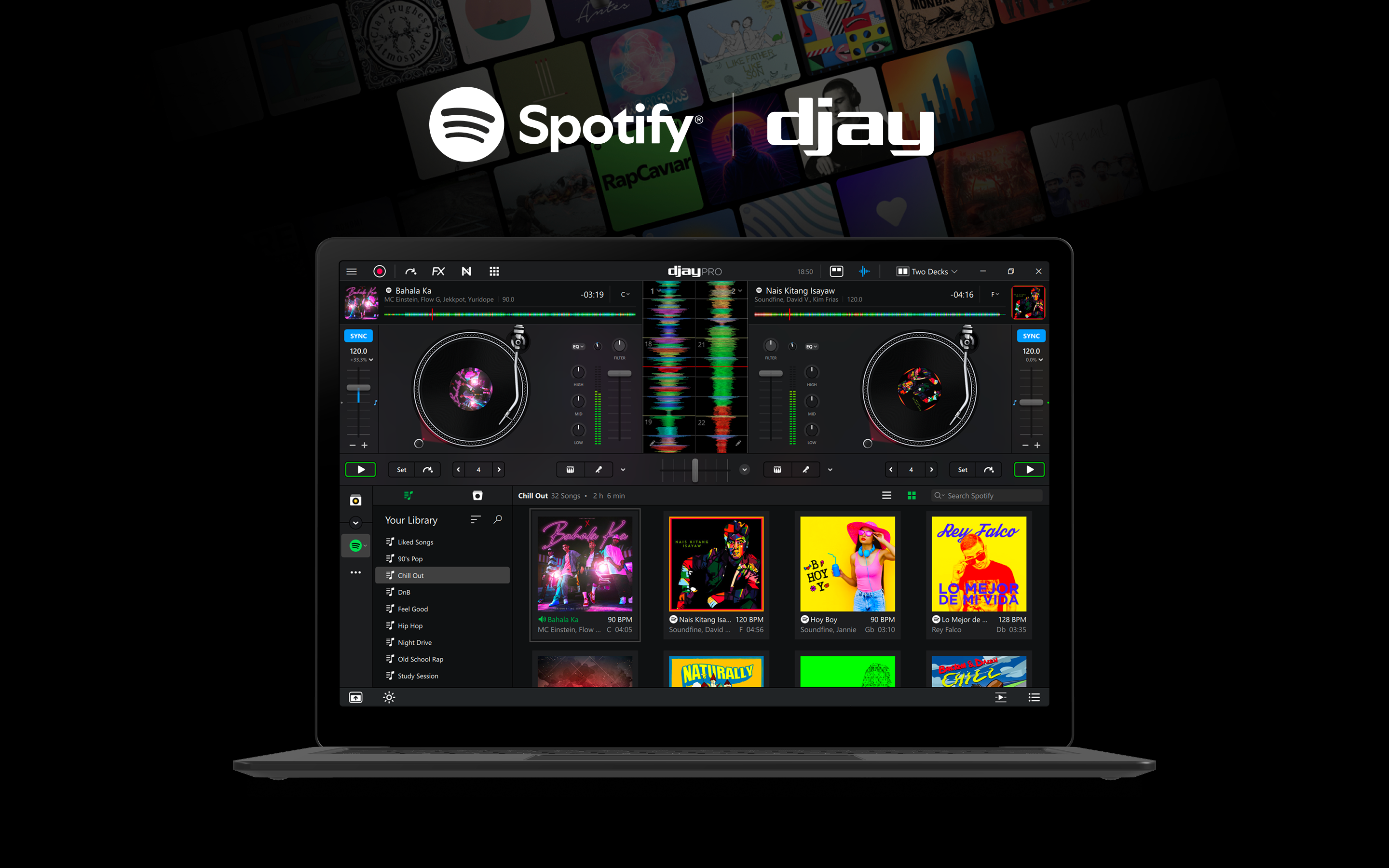 Spotify integration in the djay app for Windows and Mac.