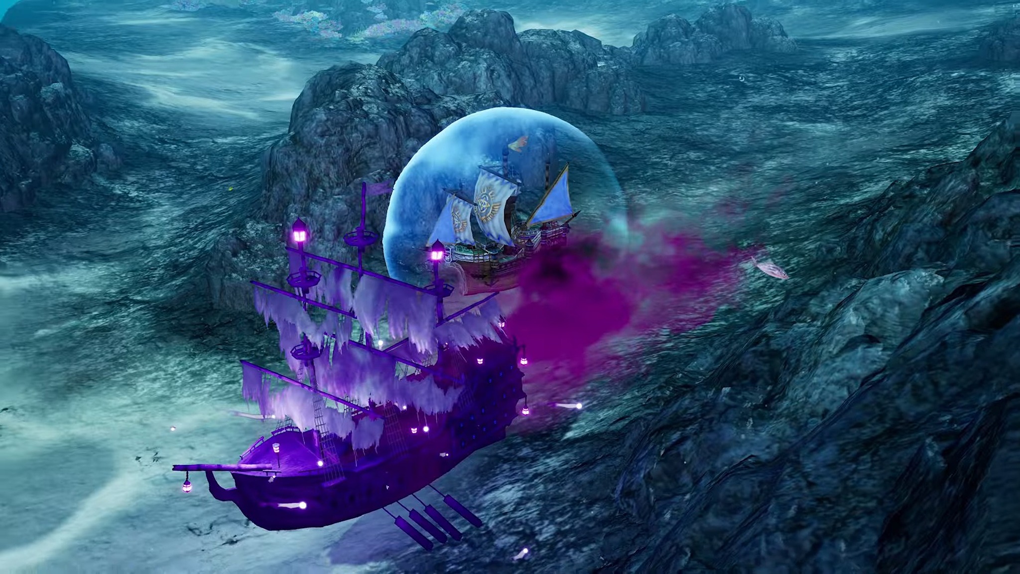 Trailer screenshot of a ghost ship in Dragon Quest I & II HD-2D Remake