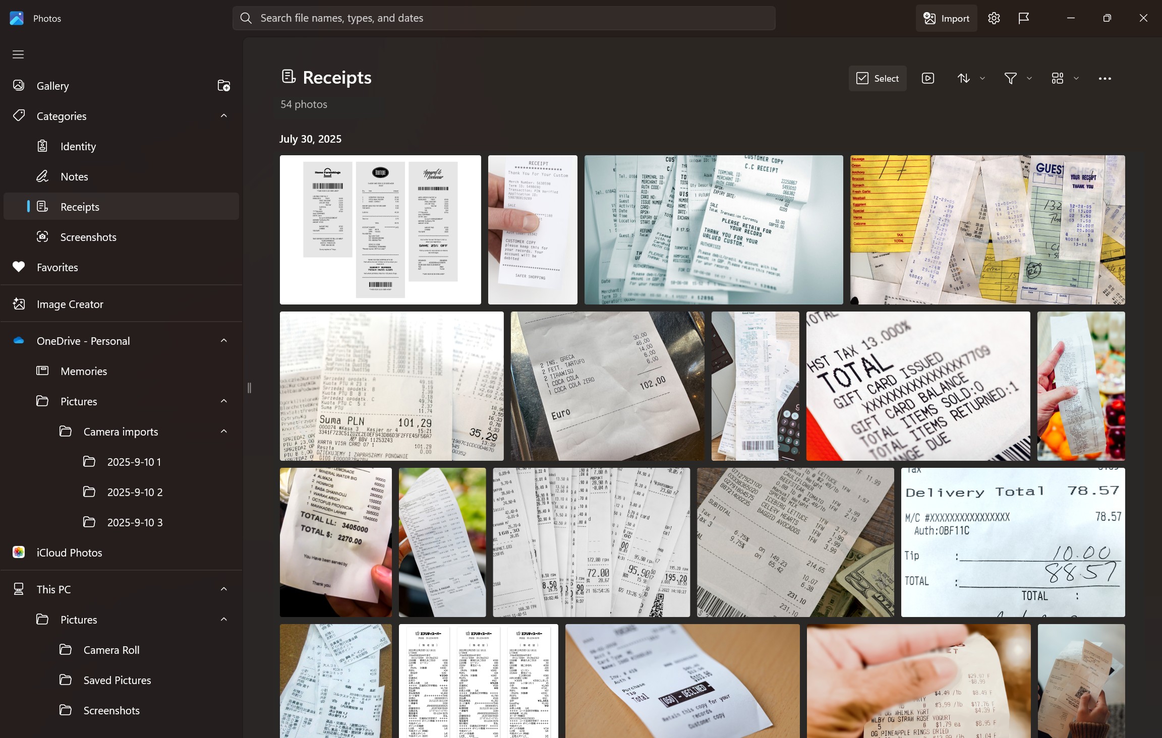 Windows 11 Photos AI categories