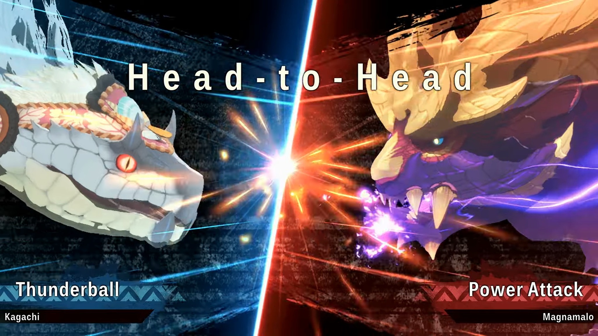 Trailer screenshot of a Tobi-Kadachi and a Magnamalo going head-to-head in Monster Hunter Stories 3: Twisted Reflection