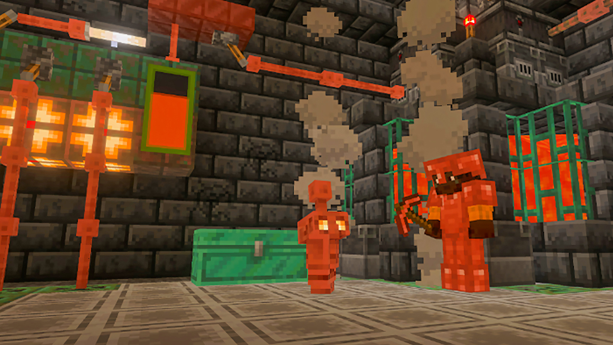 Кто-то в медной броне держит медный топор в обновлении Minecraft Copper Age.