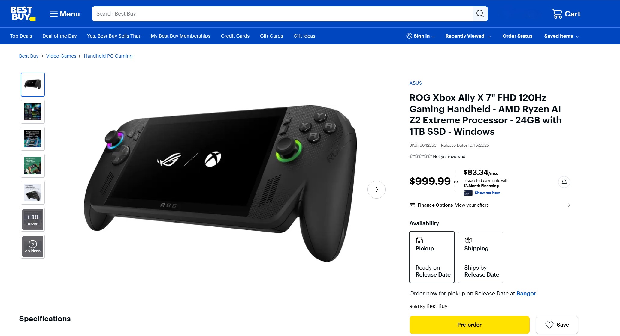 Xbox Ally X listing at Best Buy