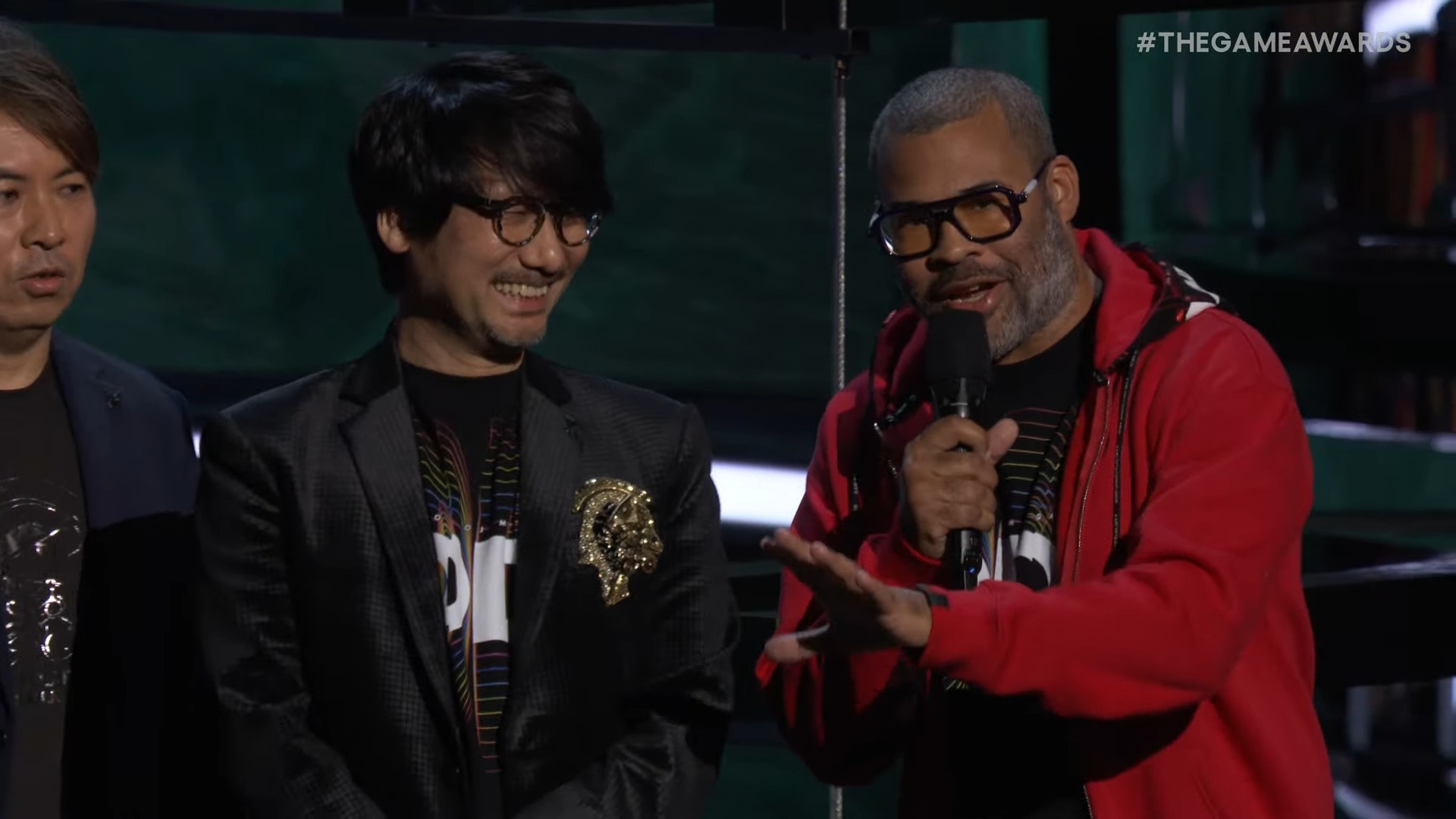 Screenshot of Jordan Peele and Hideo Kojima on stage at The Game Awards.
