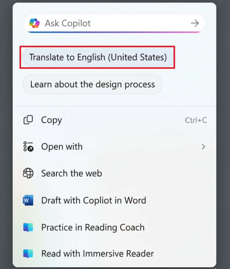 Click to Do with translate suggestion option / Enhanced with AI
