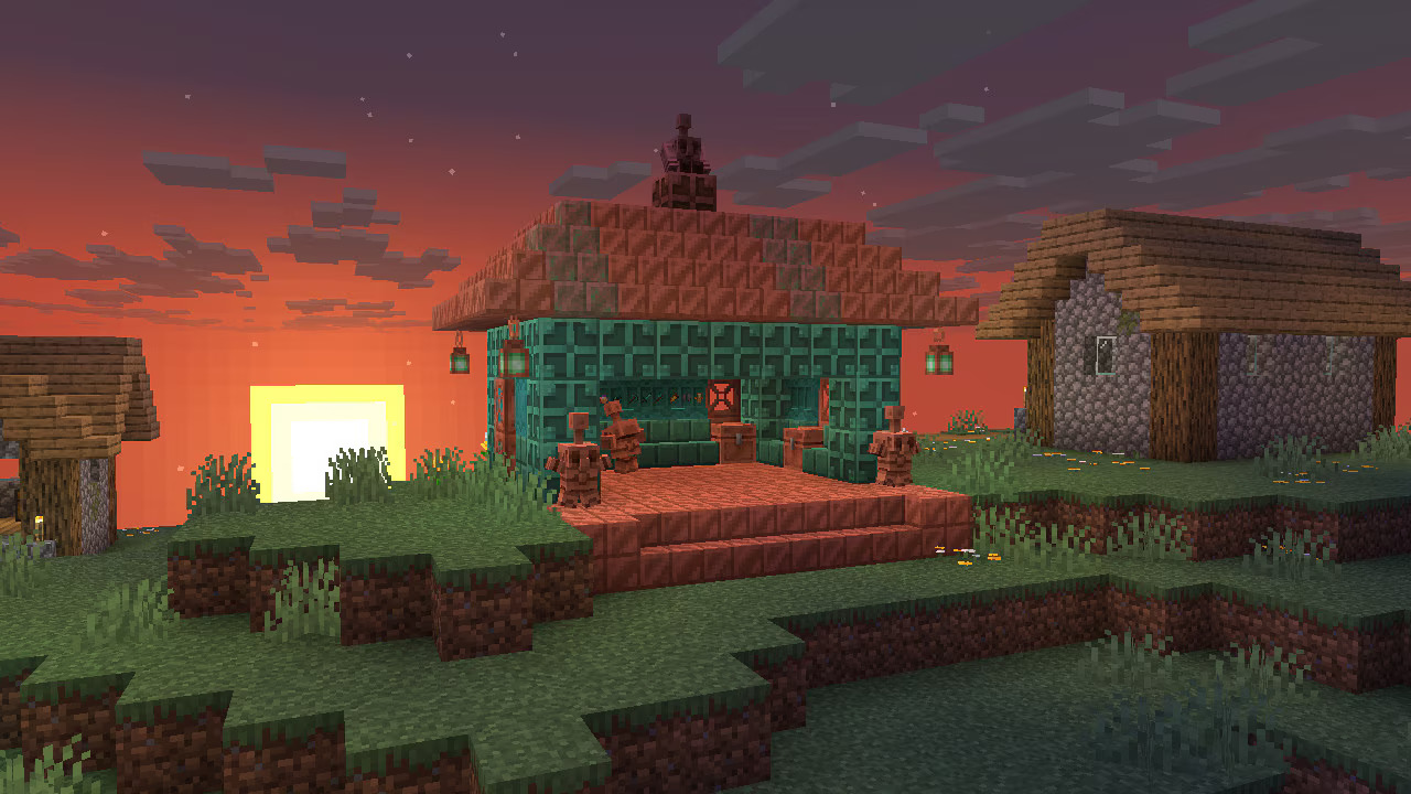 Minecraft Copper Age screenshots of golem and items.