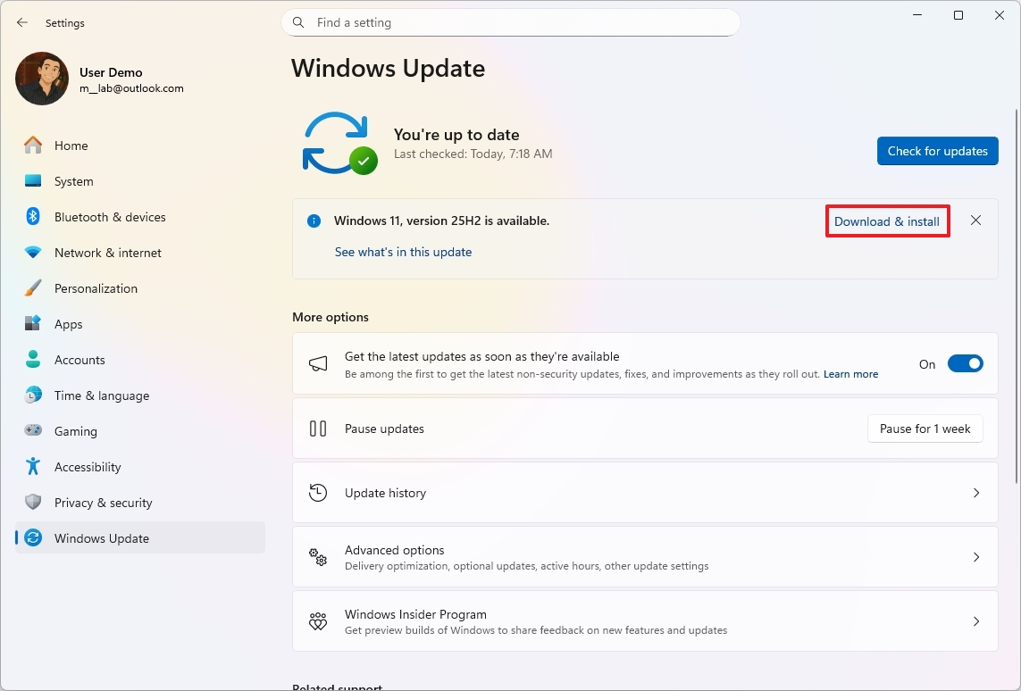 Windows 11 2025 Update download from Windows Update