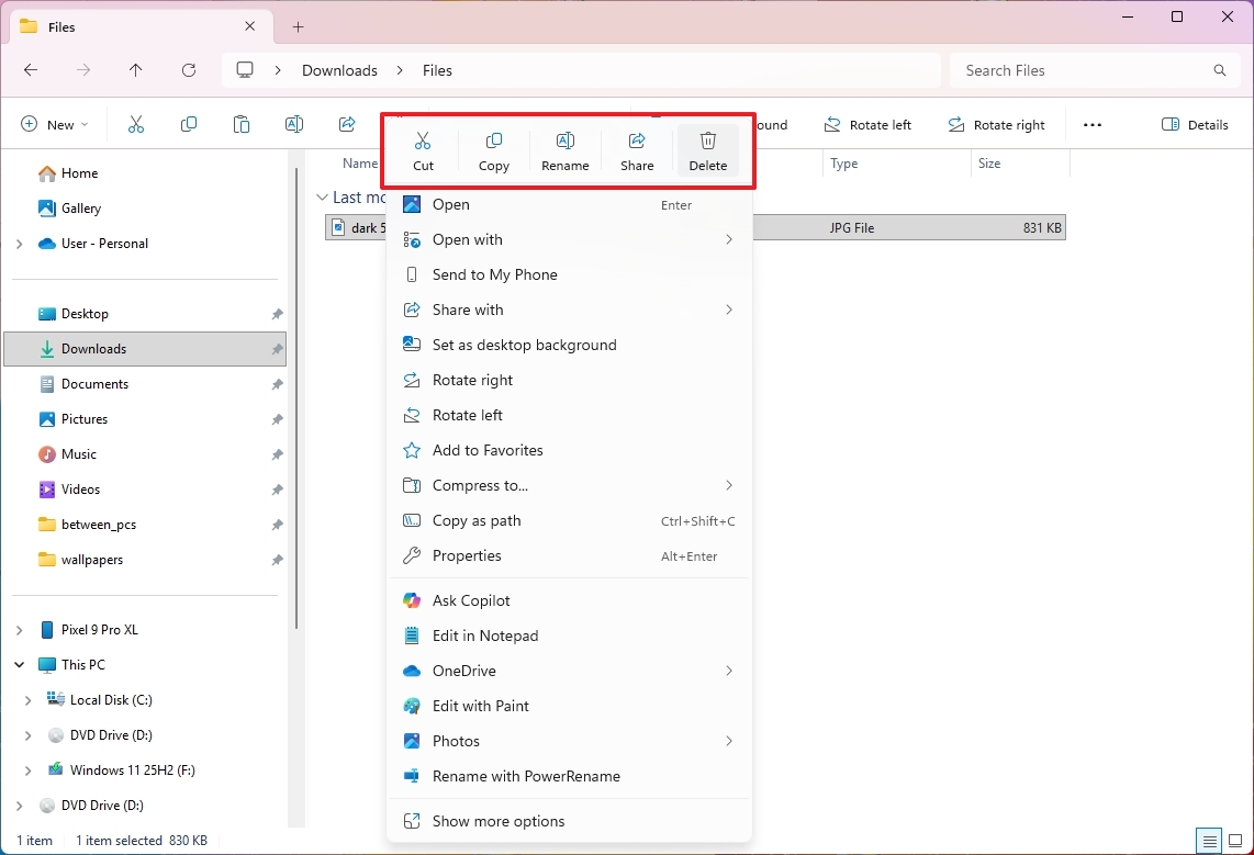 Контекстное меню Проводника – основные пункты