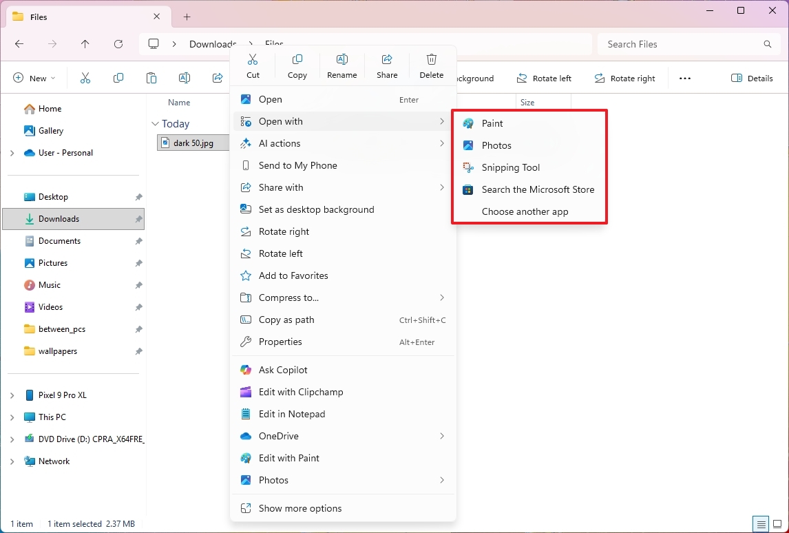 Улучшенные значки в меню "Открыть с помощью"