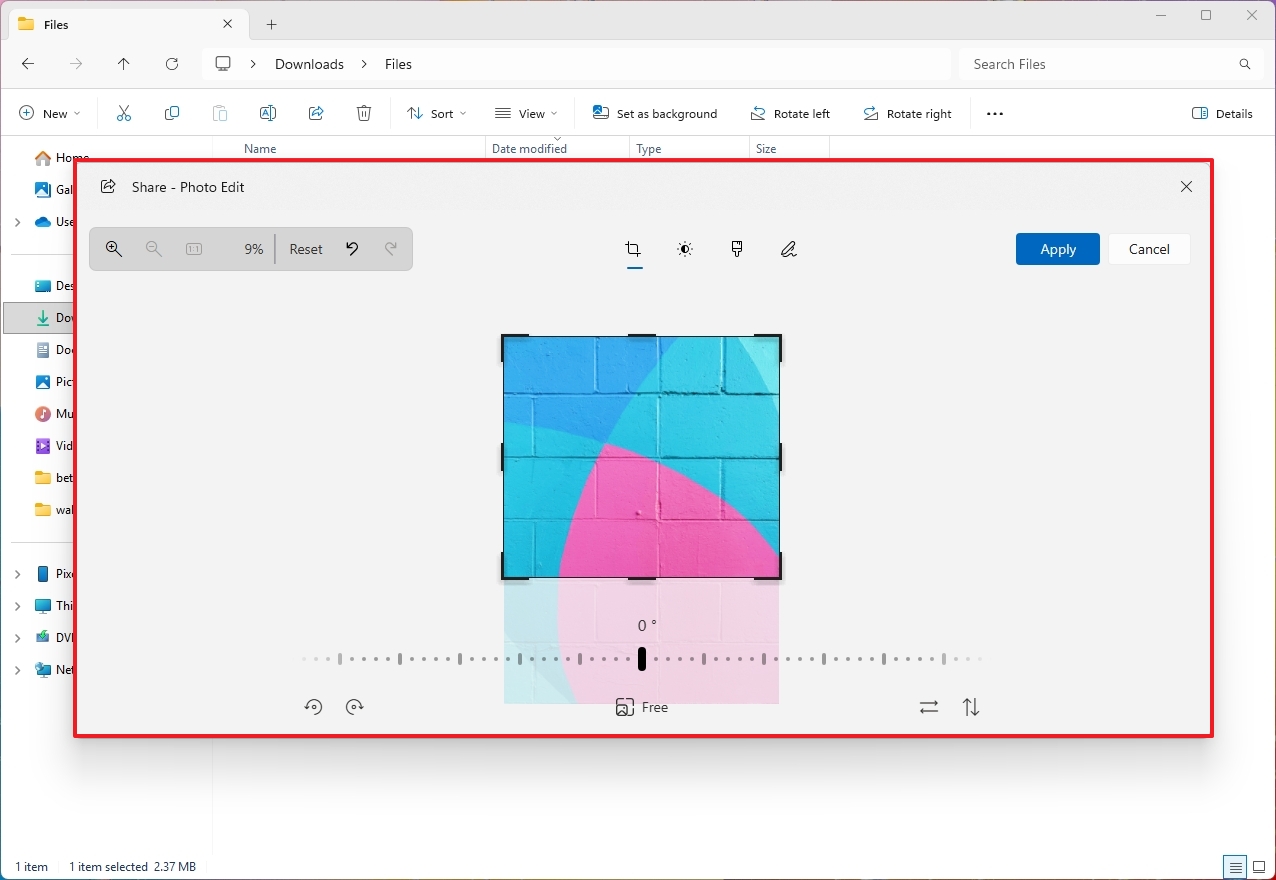 Функции редактирования изображений в меню "Поделиться"