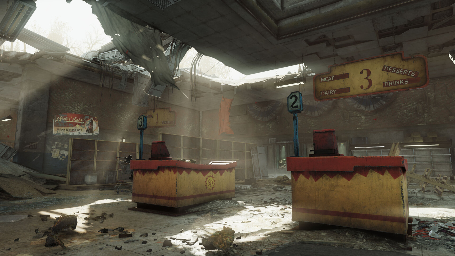 Fallout 76 screenshot of a run-down grocery store.